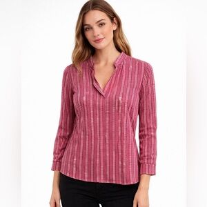 Tory Burch Pink Cotton Tunic Blouse Size 6 Patterned Designer Top